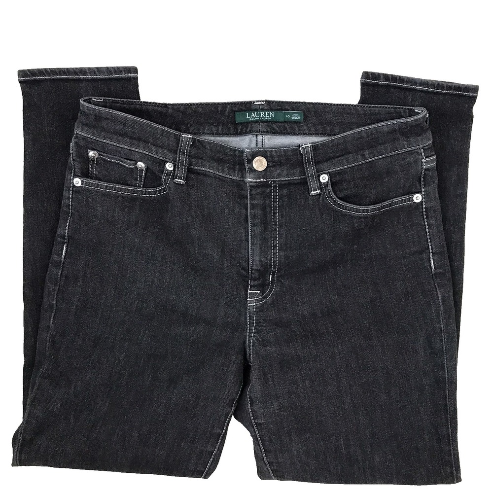 Lauren Ralph Lauren Black Denim Jeans Womens 10 Premier Skinny Ankle Stretch